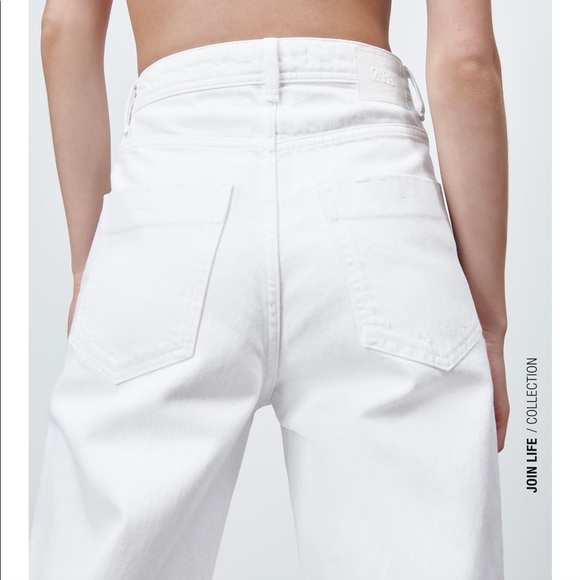 ZARA | (NWT) WHITE DISTRESSED WIDE LEG Z1975 FULL LENGTH RIPPED JEANS STRAIGHT - Picture 10 of 16